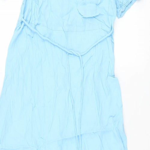 Marks and Spencer Womens Blue Viscose Shift Size 12 V-Neck Button - Belted
