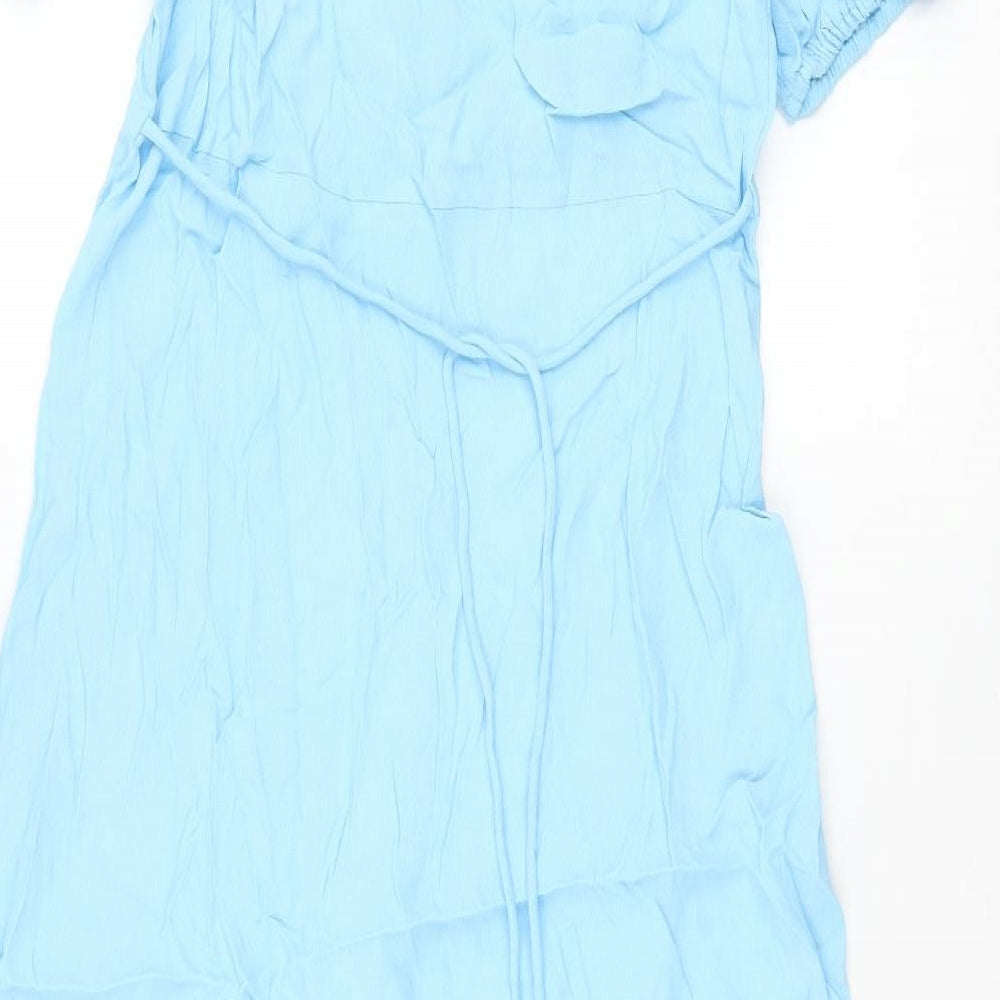 Marks and Spencer Womens Blue Viscose Shift Size 12 V-Neck Button - Belted