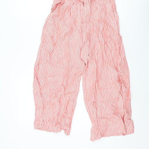 Marks and Spencer Womens Red Striped Linen Cropped Trousers Size 8 L22 in Regular Zip - Belted