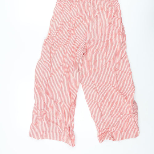 Marks and Spencer Womens Red Striped Linen Cropped Trousers Size 8 L22 in Regular Zip - Belted