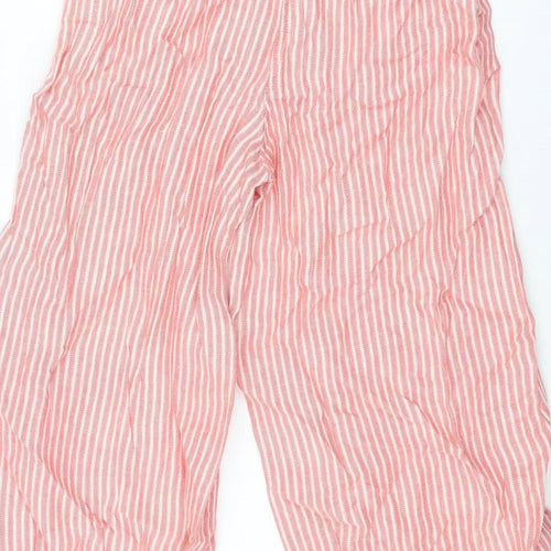 Marks and Spencer Womens Red Striped Linen Cropped Trousers Size 8 L22 in Regular Zip - Belted