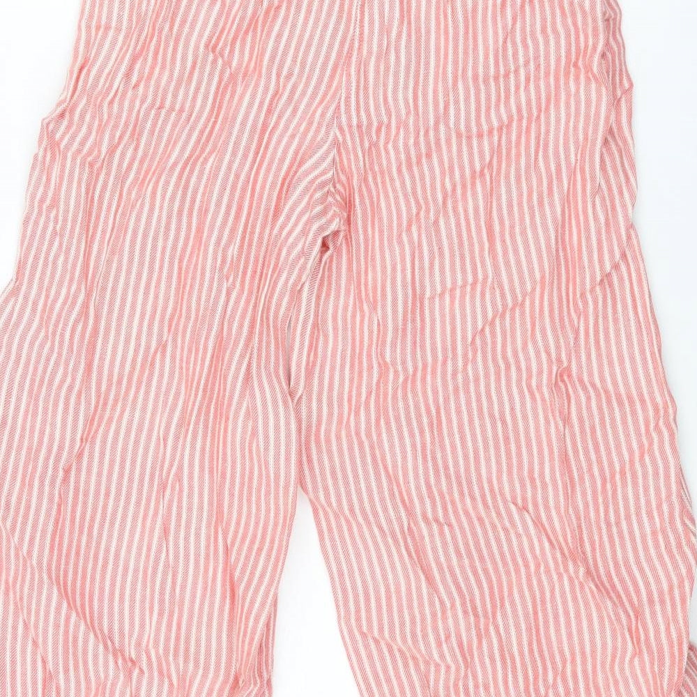Marks and Spencer Womens Red Striped Linen Cropped Trousers Size 8 L22 in Regular Zip - Belted