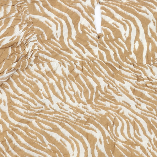 Marks and Spencer Womens Brown Animal Print Cotton Basic Blouse Size 20 Round Neck - Tiger Print Frill