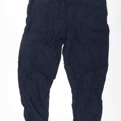 Marks and Spencer Womens Blue Linen Trousers Size 20 L30 in Regular Zip - Belted
