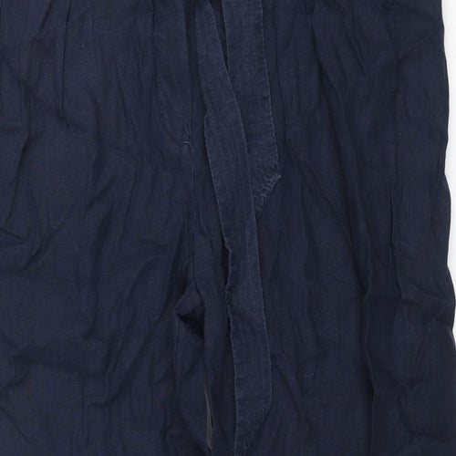 Marks and Spencer Womens Blue Linen Trousers Size 20 L30 in Regular Zip - Belted