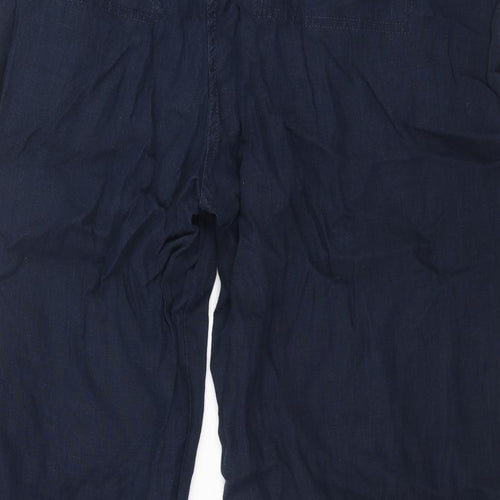 Marks and Spencer Womens Blue Linen Trousers Size 20 L30 in Regular Zip - Belted