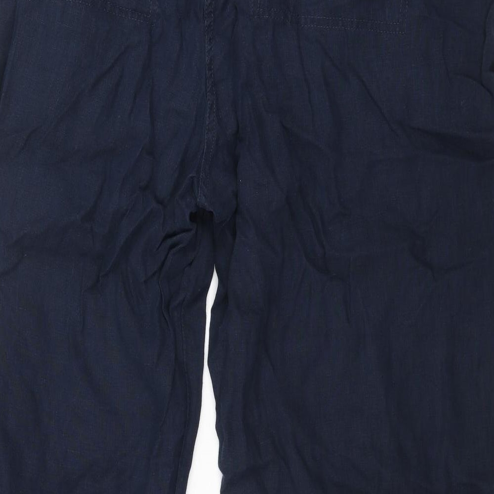 Marks and Spencer Womens Blue Linen Trousers Size 20 L30 in Regular Zip - Belted