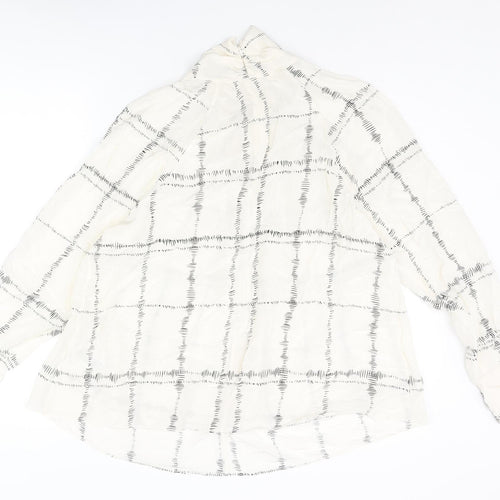 Jaeger Womens Ivory Check Silk Basic Blouse Size 14 Mock Neck