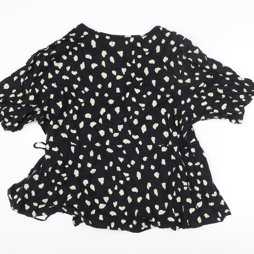 Marks and Spencer Womens Black Geometric Linen Wrap Blouse Size 22 V-Neck