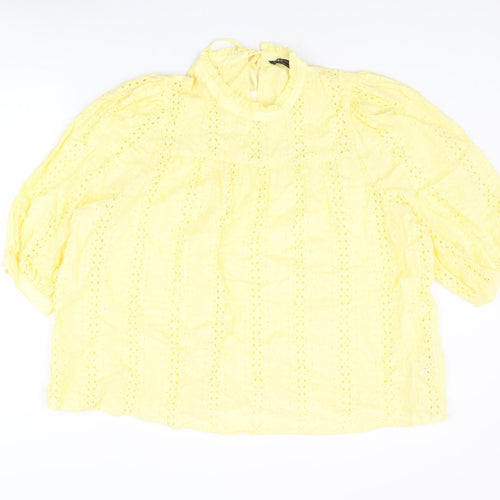 Marks and Spencer Womens Yellow Cotton Basic Blouse Size 22 Mock Neck