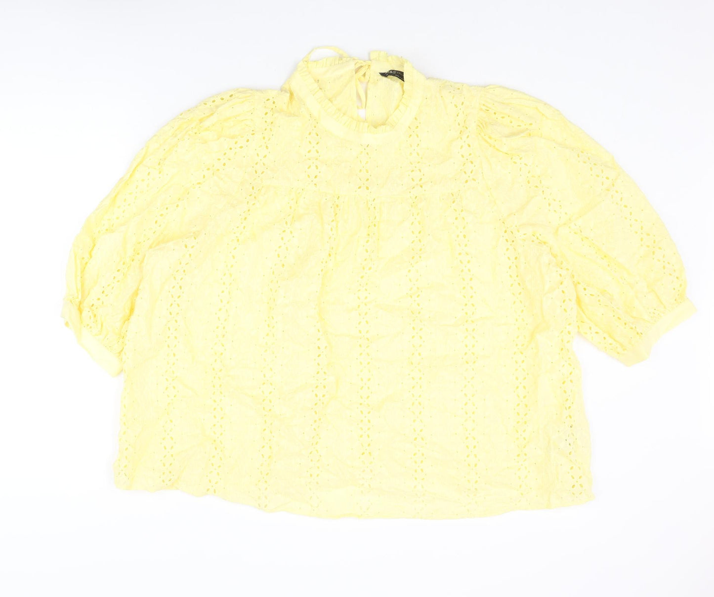 Marks and Spencer Womens Yellow Cotton Basic Blouse Size 22 Mock Neck