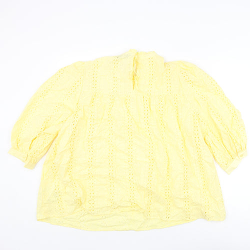 Marks and Spencer Womens Yellow Cotton Basic Blouse Size 22 Mock Neck