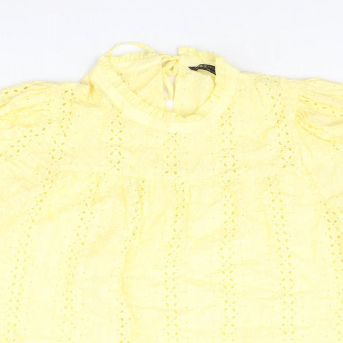 Marks and Spencer Womens Yellow Cotton Basic Blouse Size 22 Mock Neck