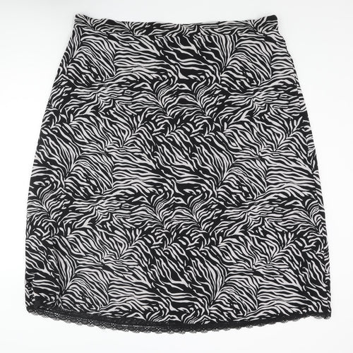 Marks and Spencer Womens Black Animal Print Polyester A-Line Skirt Size 24 - Lace Trim Zebra Print