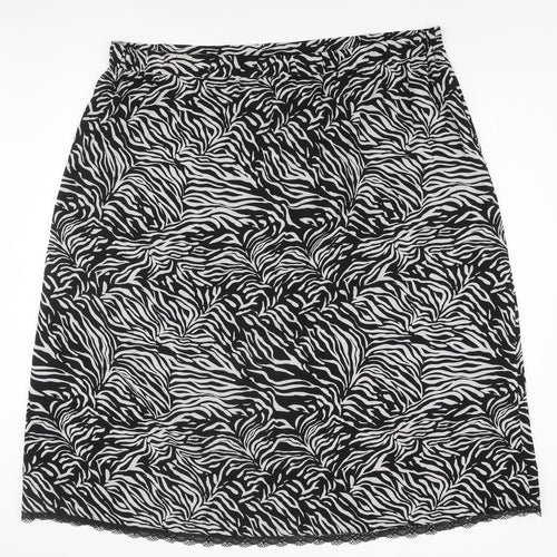 Marks and Spencer Womens Black Animal Print Polyester A-Line Skirt Size 24 - Lace Trim Zebra Print