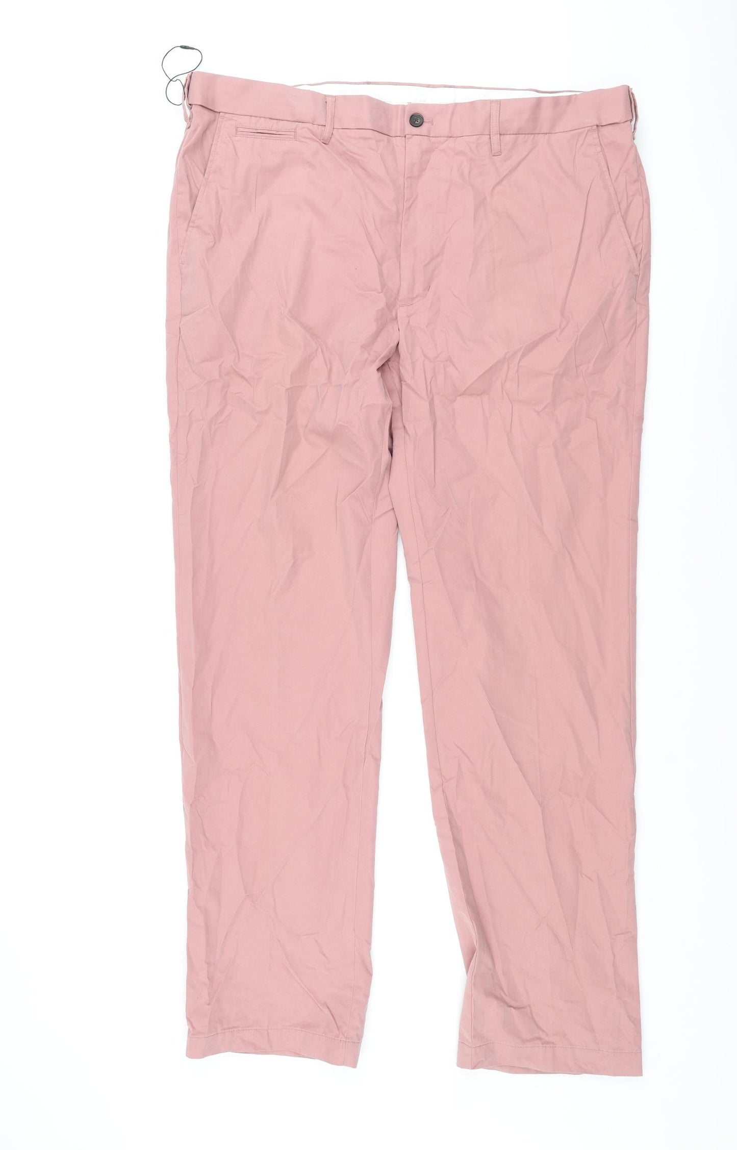 Marks and Spencer Mens Pink Cotton Trousers Size 42 in L33 in Regular Zip