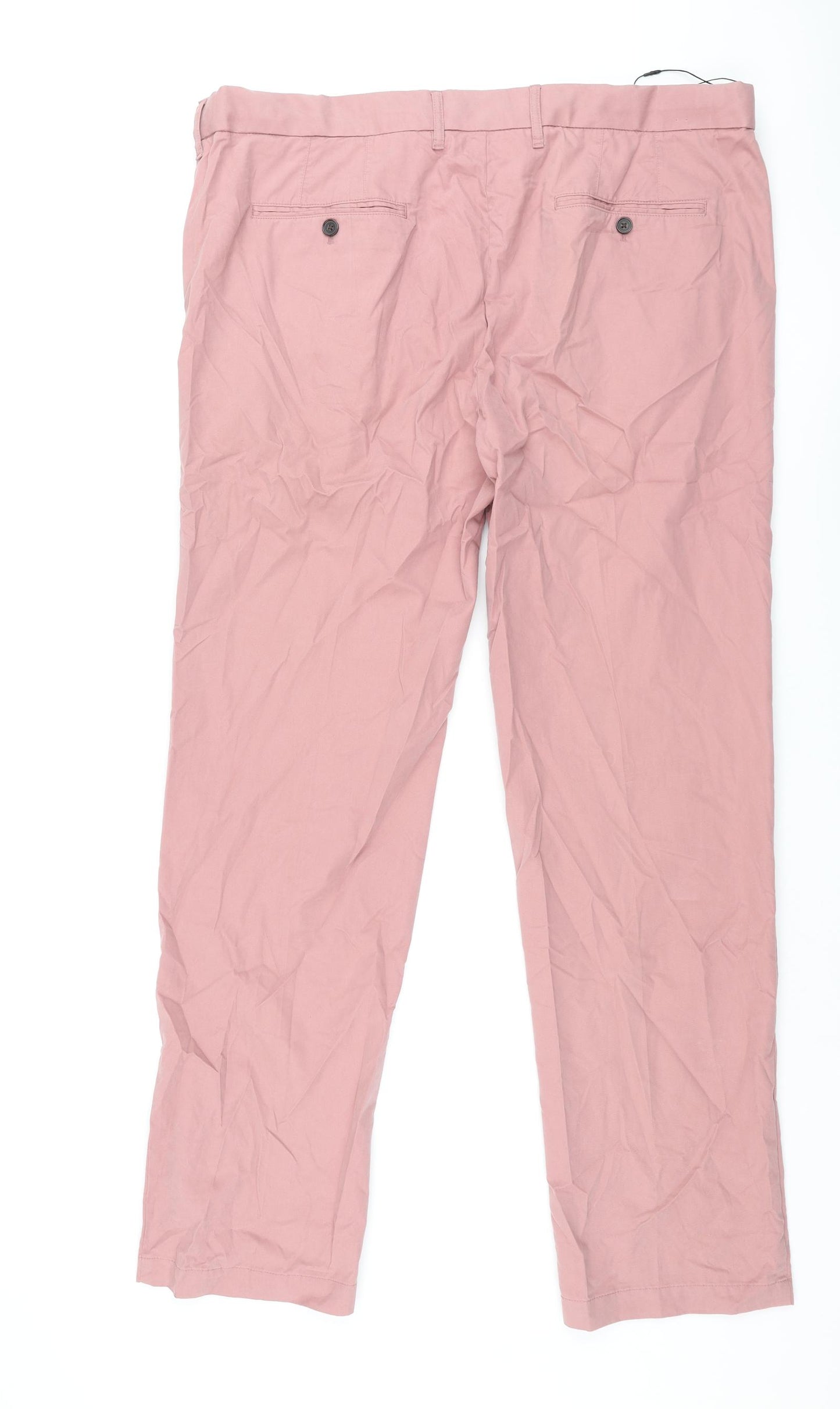 Marks and Spencer Mens Pink Cotton Trousers Size 42 in L33 in Regular Zip