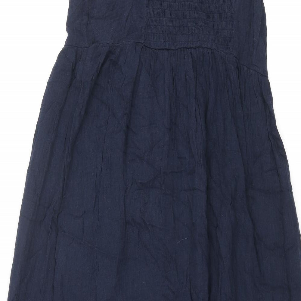 Marks and Spencer Womens Blue Cotton Shift Size 10 Scoop Neck Pullover - Floral Embroidery