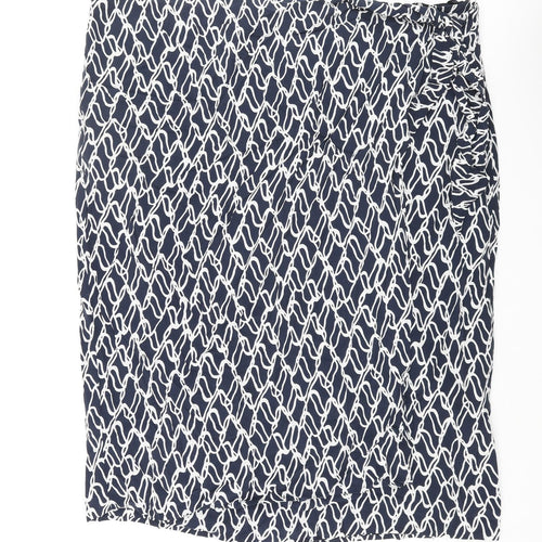 Autograph Womens Blue Geometric Cupro Wrap Skirt Size 24 Zip