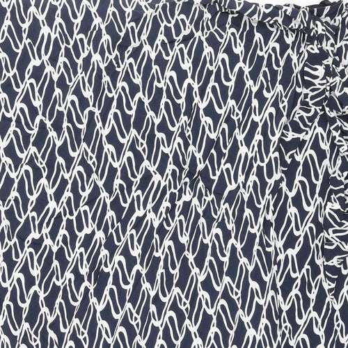 Autograph Womens Blue Geometric Cupro Wrap Skirt Size 24 Zip