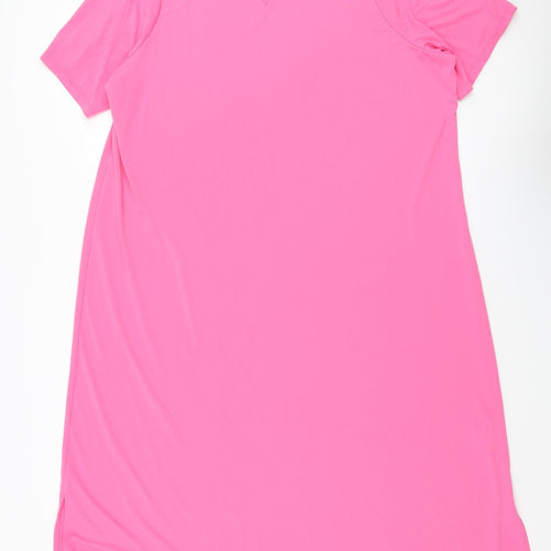 Marks and Spencer Womens Pink Polyester T-Shirt Dress Size 22 Round Neck Pullover