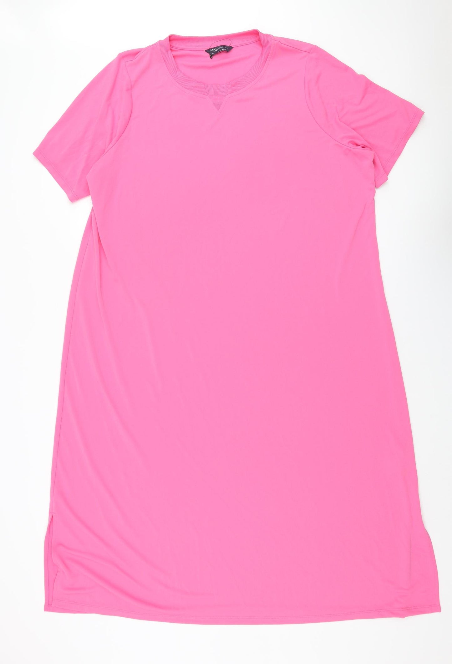 Marks and Spencer Womens Pink Polyester T-Shirt Dress Size 22 Round Neck Pullover
