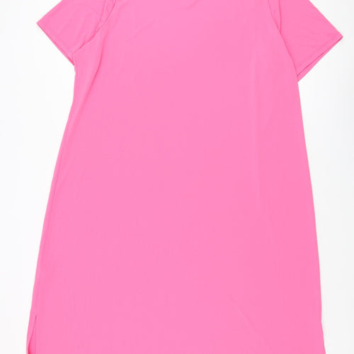Marks and Spencer Womens Pink Polyester T-Shirt Dress Size 22 Round Neck Pullover
