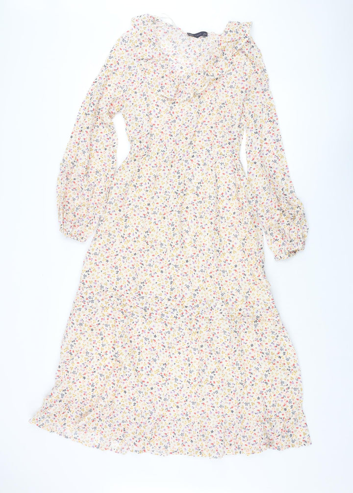 Marks and Spencer Womens Multicoloured Floral Cotton Shift Size 6 Collared Pullover