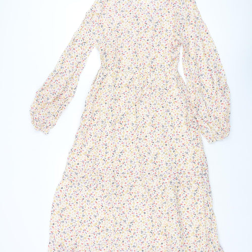 Marks and Spencer Womens Multicoloured Floral Cotton Shift Size 6 Collared Pullover