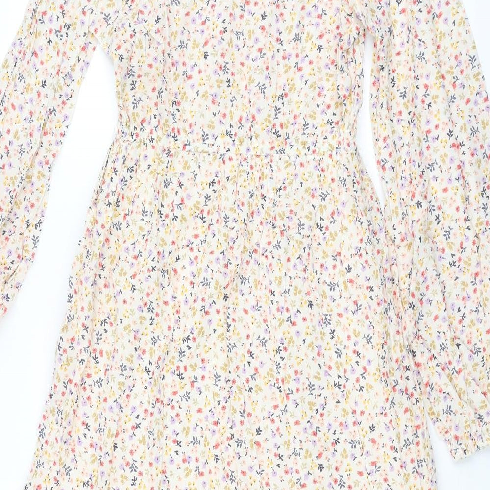 Marks and Spencer Womens Multicoloured Floral Cotton Shift Size 6 Collared Pullover