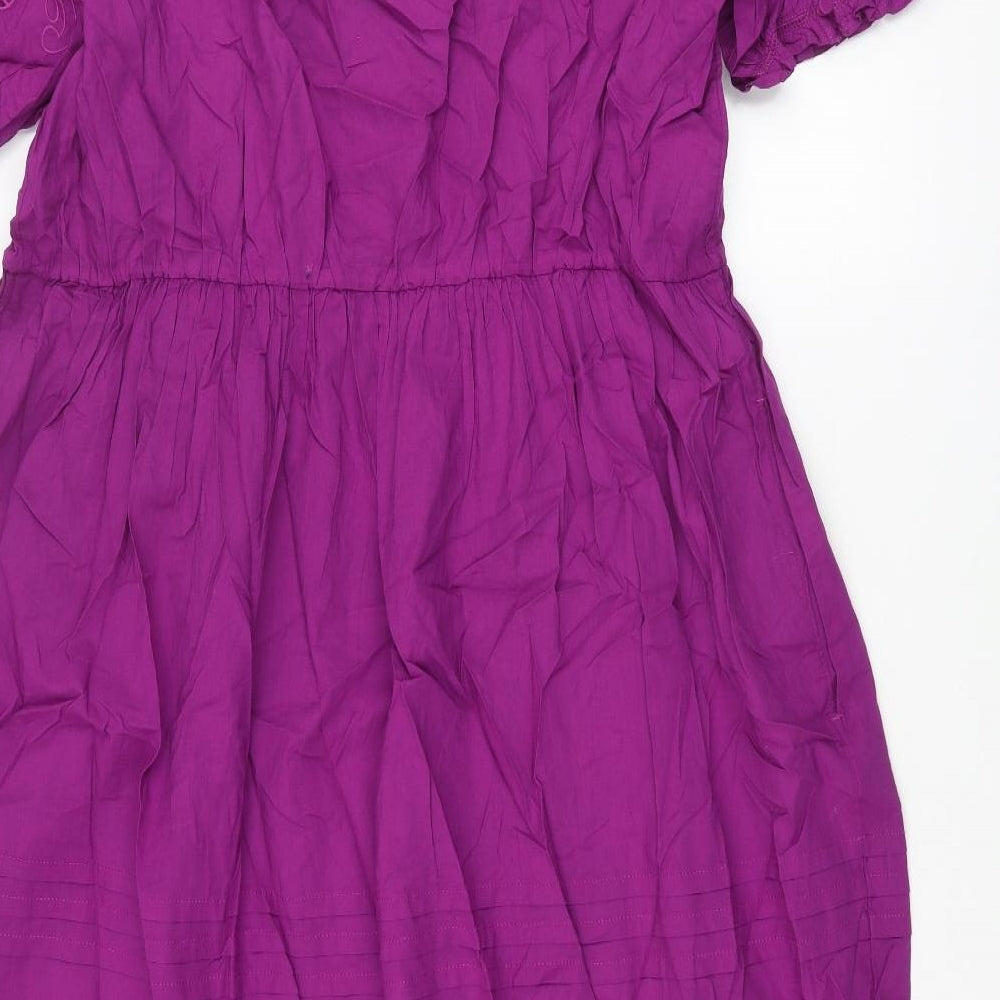 Per Una Womens Purple Cotton Shift Size 18 Scoop Neck Pullover - Smocked Lace Detail