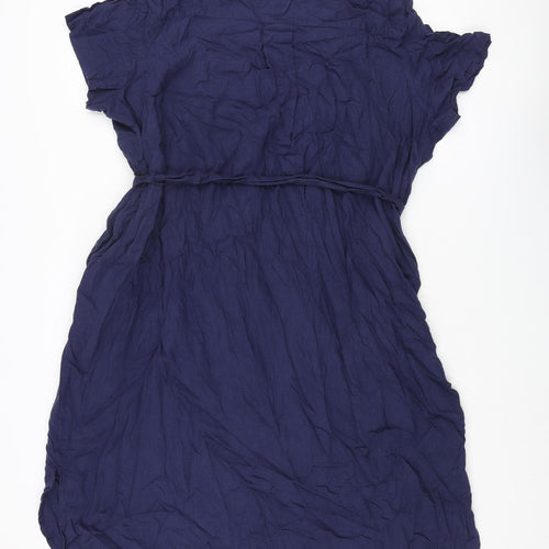 Marks and Spencer Womens Blue Linen Shirt Dress Size 22 Collared Button - Belted