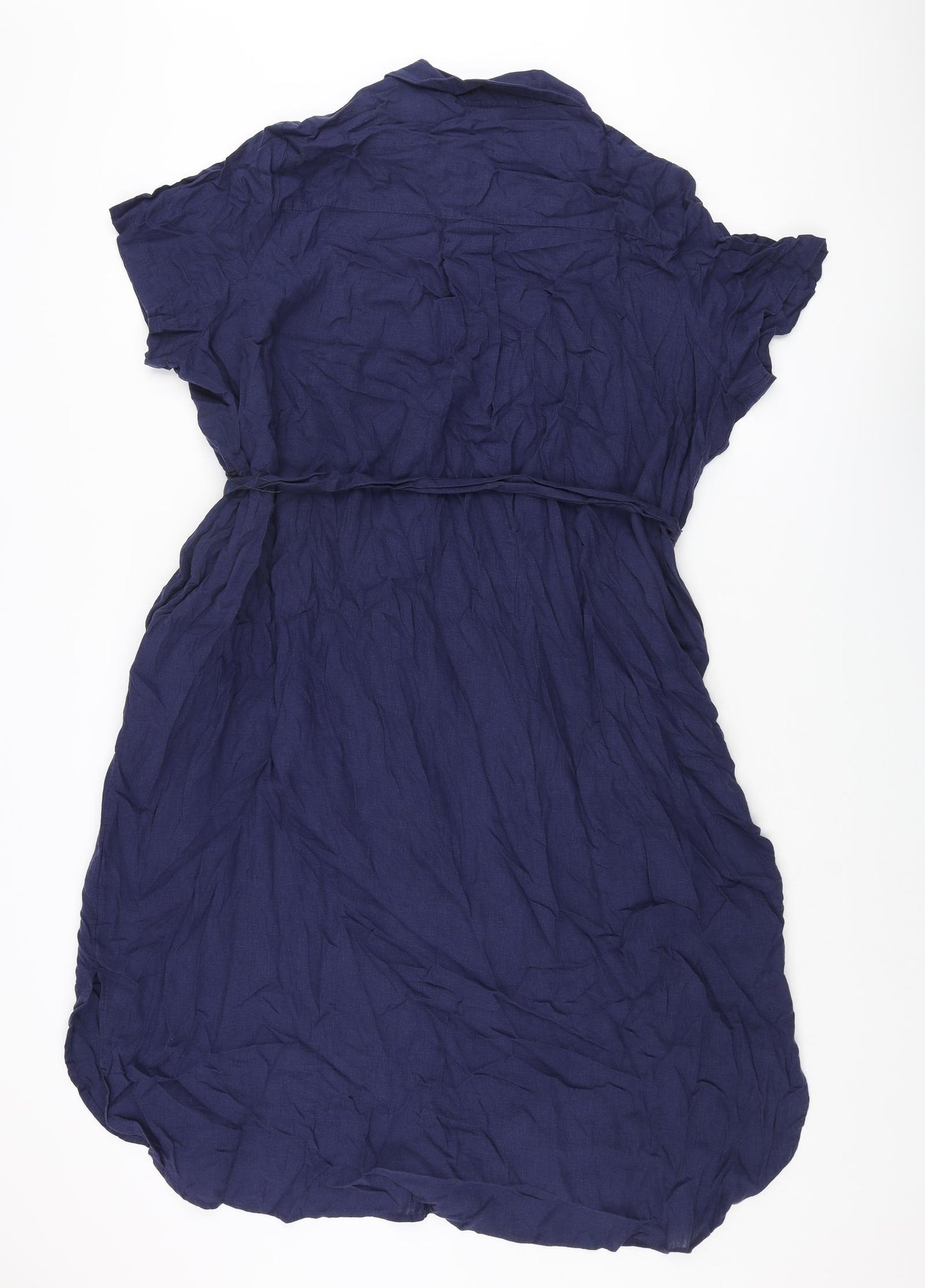 Marks and Spencer Womens Blue Linen Shirt Dress Size 22 Collared Button - Belted