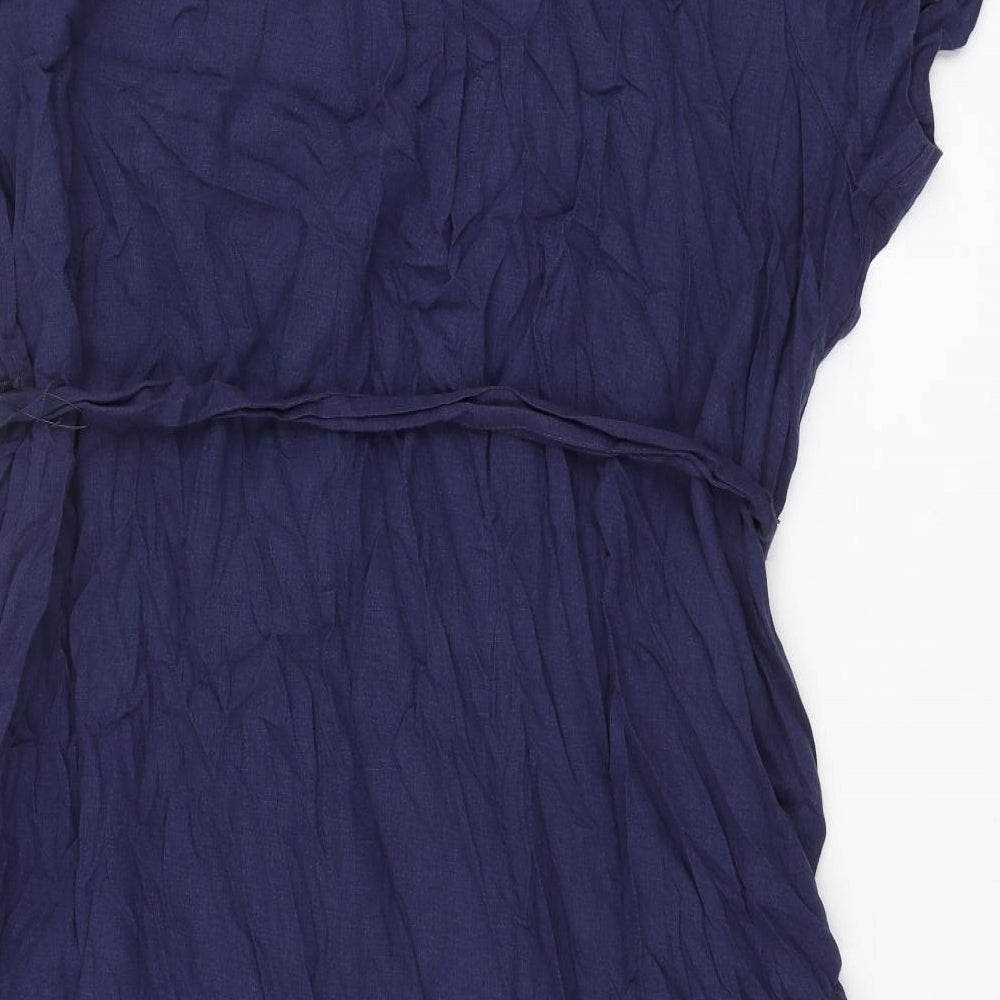 Marks and Spencer Womens Blue Linen Shirt Dress Size 22 Collared Button - Belted