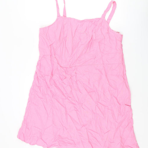 Marks and Spencer Womens Pink Linen Shift Size 20 Scoop Neck Zip