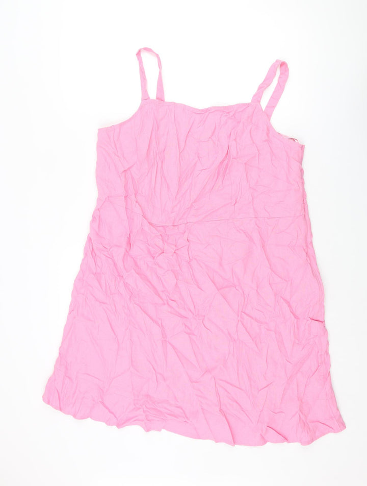 Marks and Spencer Womens Pink Linen Shift Size 20 Scoop Neck Zip