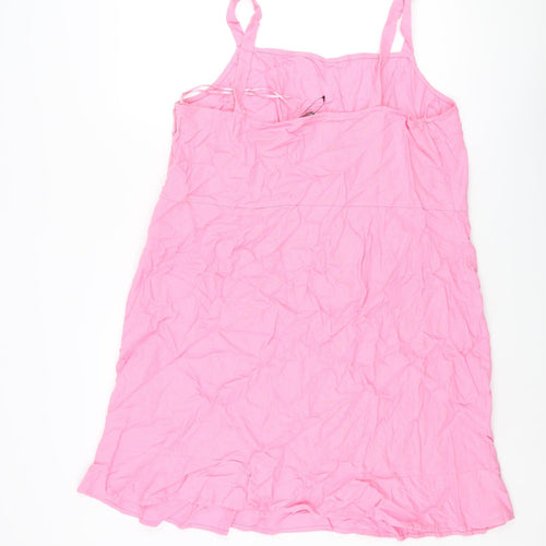 Marks and Spencer Womens Pink Linen Shift Size 20 Scoop Neck Zip
