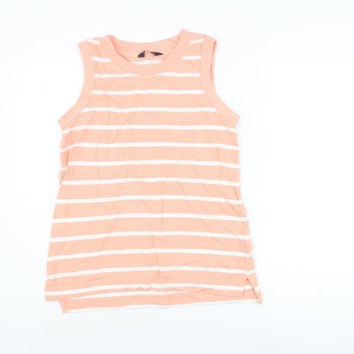 Marks and Spencer Womens Pink Striped Cotton Basic Tank Size 10 Round Neck