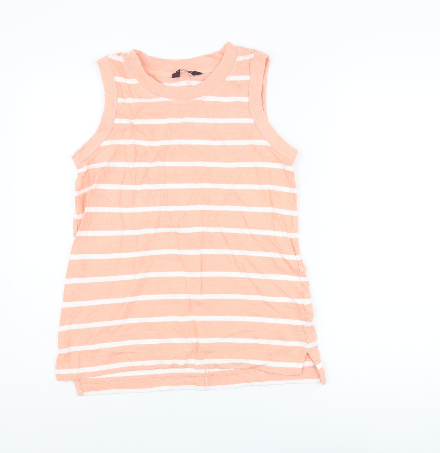 Marks and Spencer Womens Pink Striped Cotton Basic Tank Size 10 Round Neck