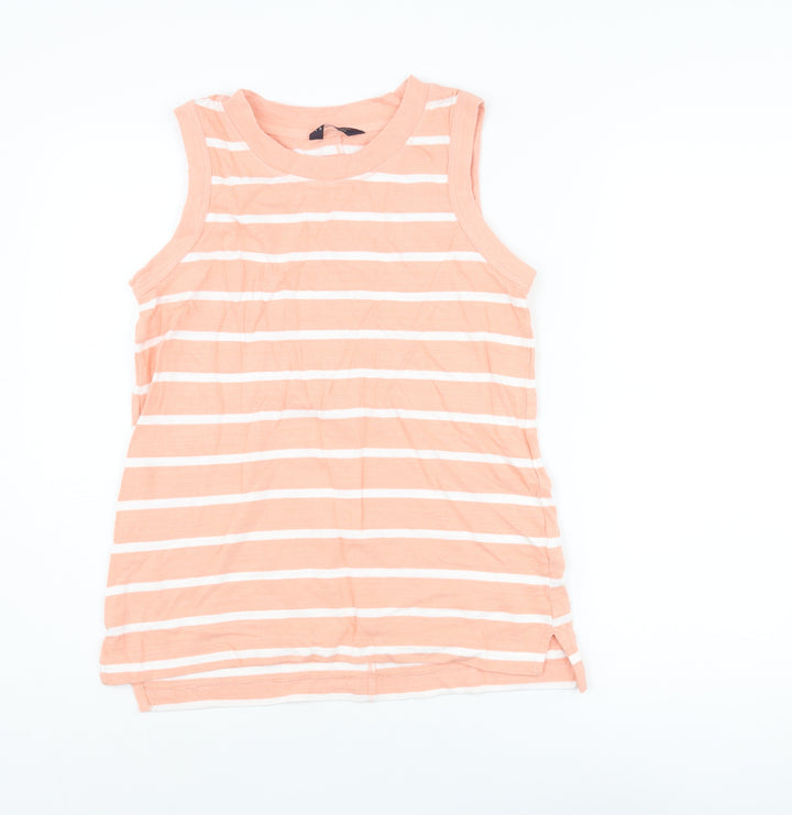 Marks and Spencer Womens Pink Striped Cotton Basic Tank Size 10 Round Neck