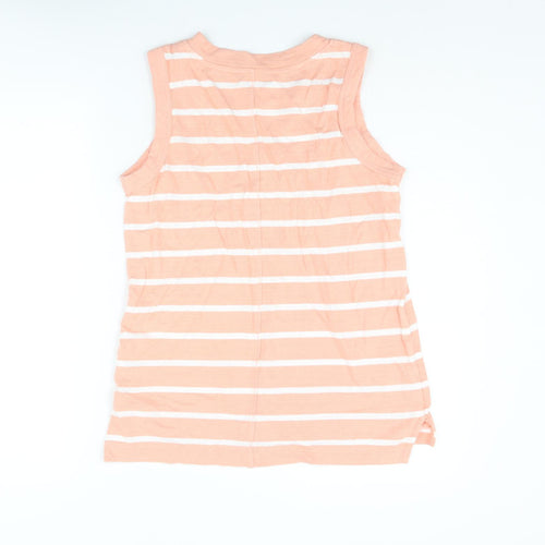 Marks and Spencer Womens Pink Striped Cotton Basic Tank Size 10 Round Neck