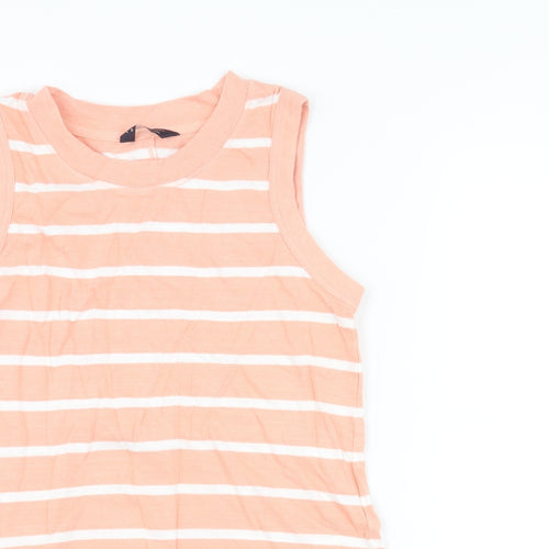 Marks and Spencer Womens Pink Striped Cotton Basic Tank Size 10 Round Neck