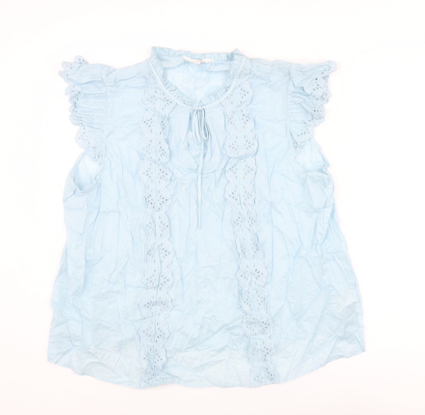 Marks and Spencer Womens Blue Cotton Basic Blouse Size 22 Round Neck - Lace Trim