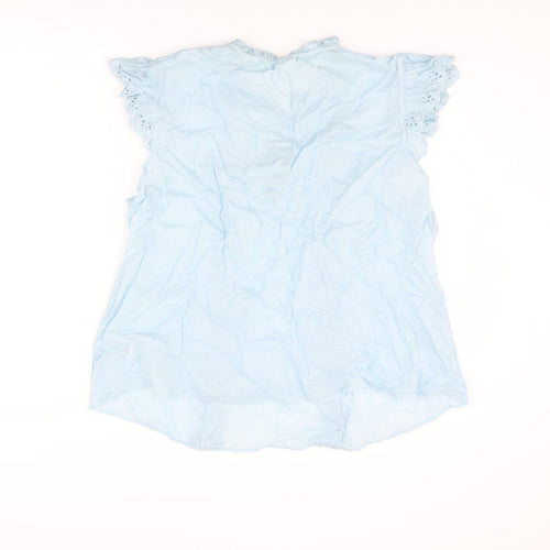 Marks and Spencer Womens Blue Cotton Basic Blouse Size 22 Round Neck - Lace Trim