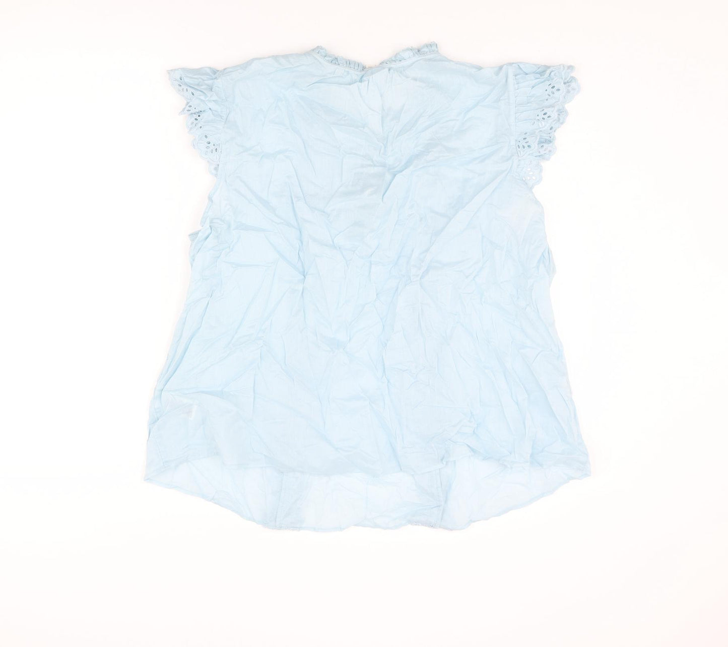 Marks and Spencer Womens Blue Cotton Basic Blouse Size 22 Round Neck - Lace Trim