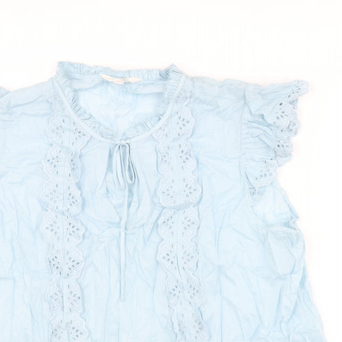 Marks and Spencer Womens Blue Cotton Basic Blouse Size 22 Round Neck - Lace Trim