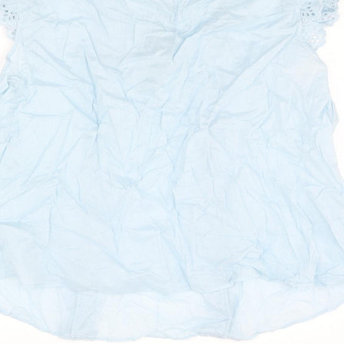 Marks and Spencer Womens Blue Cotton Basic Blouse Size 22 Round Neck - Lace Trim