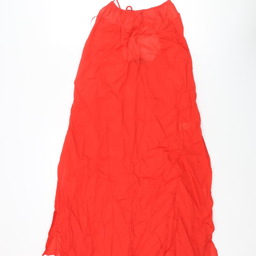 Marks and Spencer Womens Red Cotton Cover Up Size 8 - Dress Open Back Tie Semi Sheer