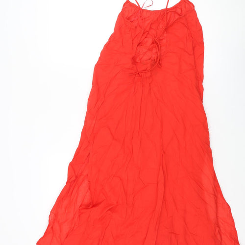 Marks and Spencer Womens Red Cotton Cover Up Size 8 - Dress Open Back Tie Semi Sheer