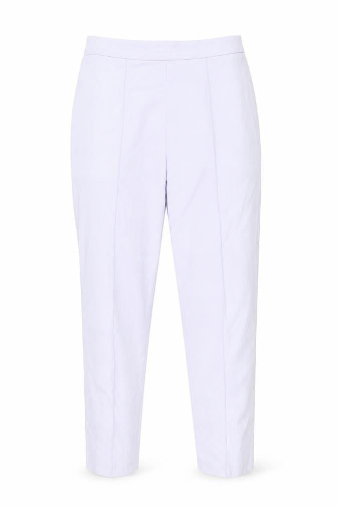 Front view of Marks & Spencer women’s purple polyester trousers, size UK 10, 30-inch leg regular